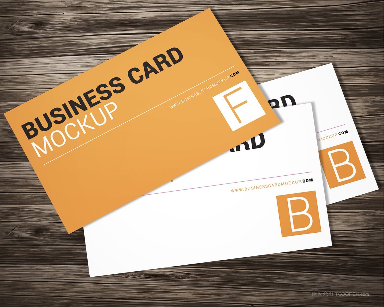 黄色英文名片木质背景贴图样机 (5)