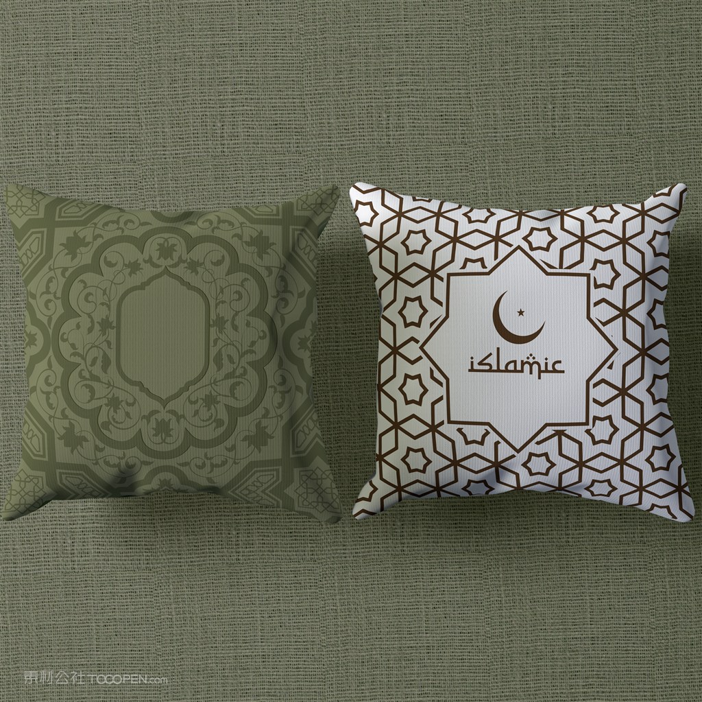 两个穆斯林风格抱枕贴图样机
