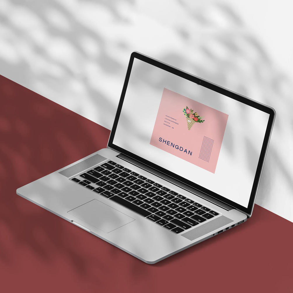 红白双色微立体桌面上的电脑界面样机