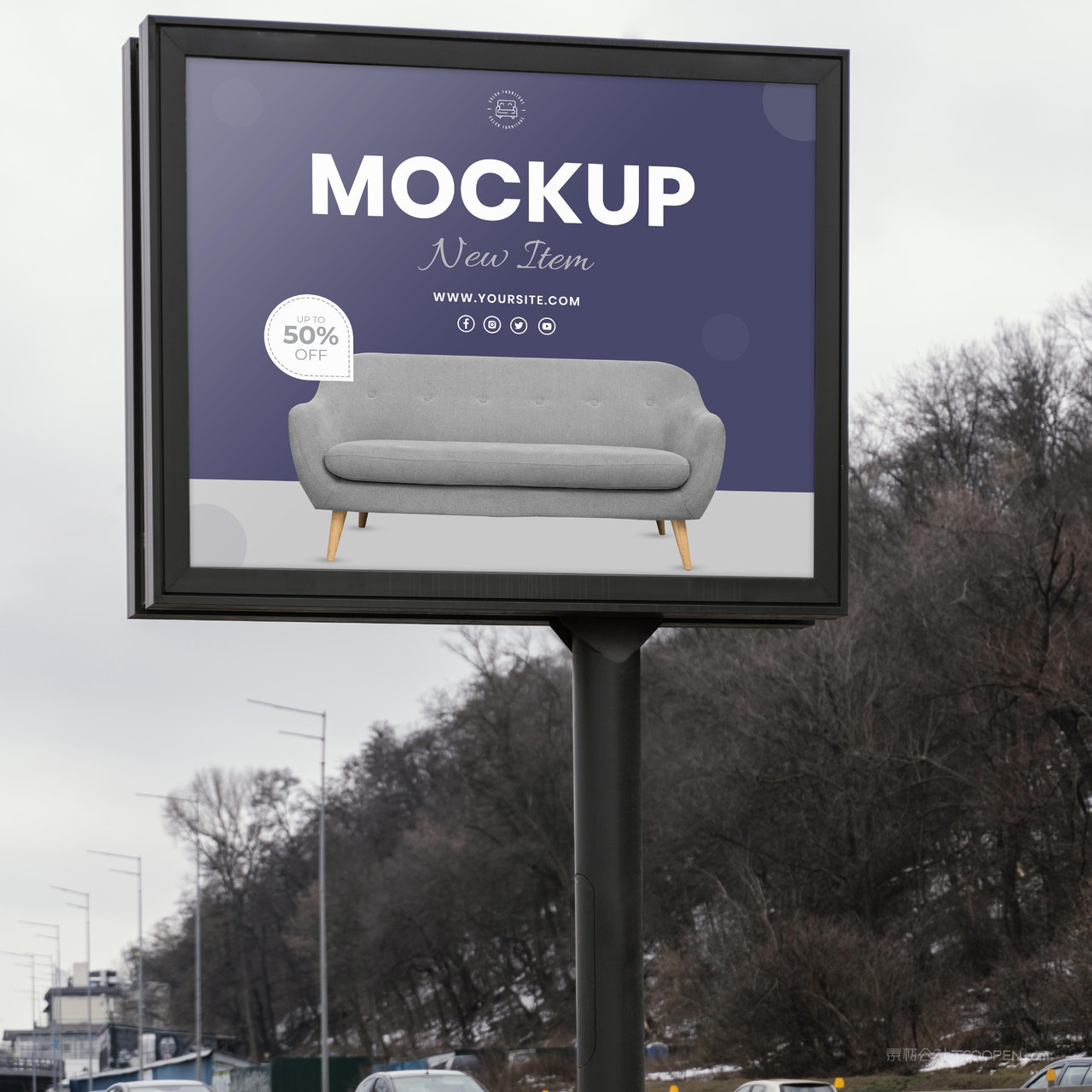 户外立柱广告牌贴图样机