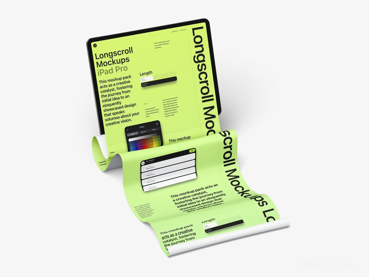 iphone手机长图ipad长页面小程序设计作品效果展示psd贴图样机 (2)