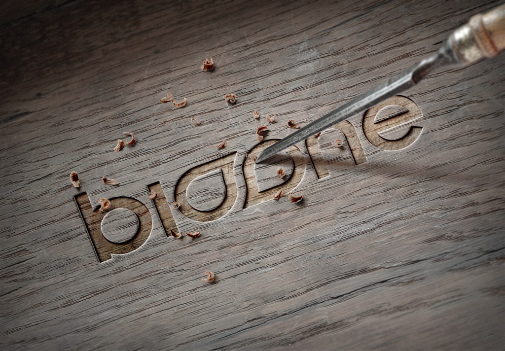 木头雕刻效果logo样机智能贴图