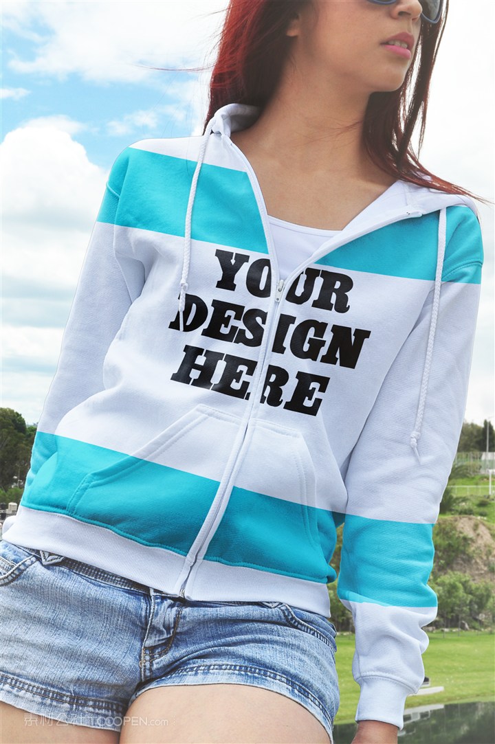 蓝白女士外套PSD样机