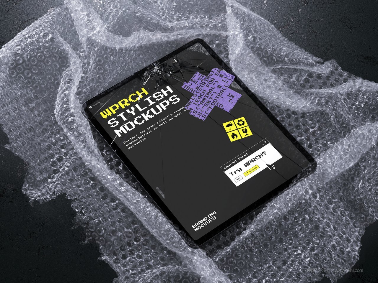 潮流复古废土工业风电脑手机数码科技文具包装贴图样机 (7)