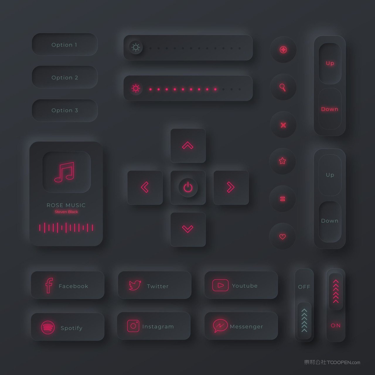 黑灰色玫红色手机app网页界面设计元素