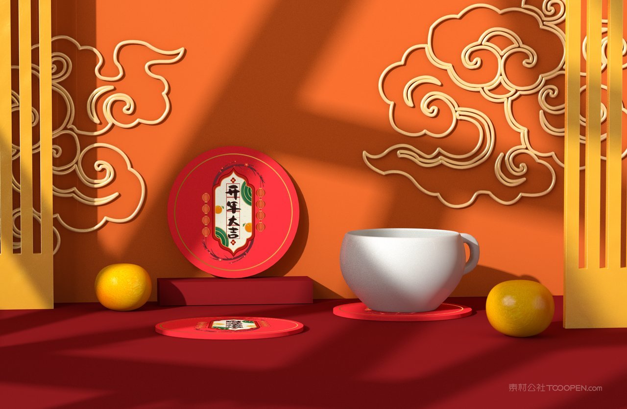 2022虎年喜庆红色贺岁场景样机