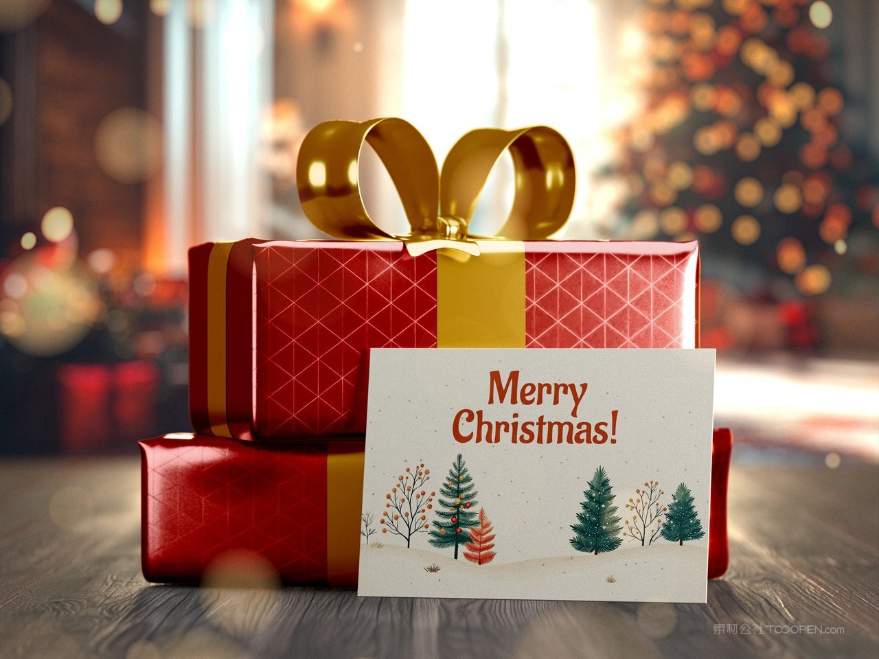 圣诞礼物与贺卡样机