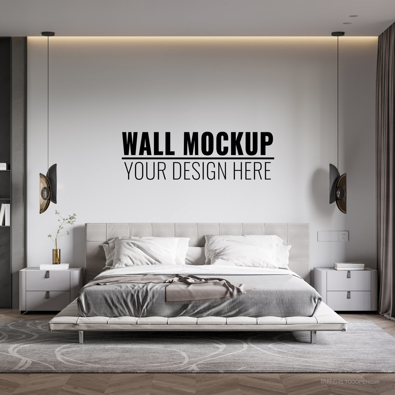 室内装饰卧室背景墙贴图样机