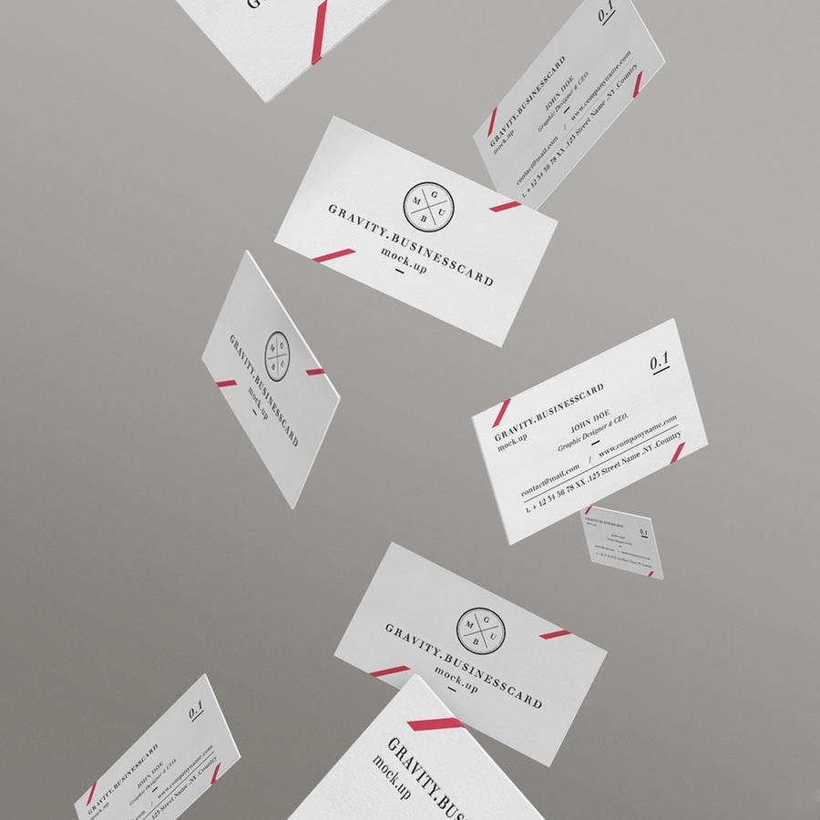 飞在半空中的名片贴图样机