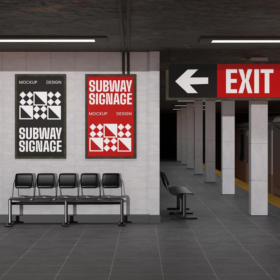 地铁标牌和海报样机