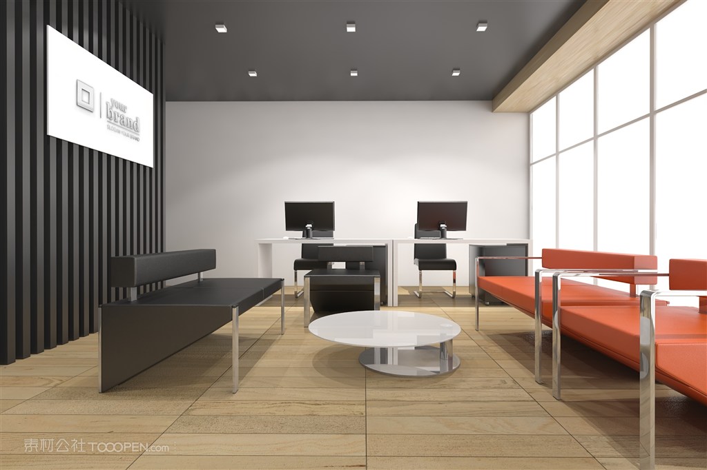 公司企业前台形象墙室内贴图样机设计模板效果VI素材PSD分层