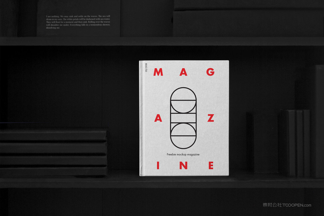 黑色背景书架上的画册书籍封面样机