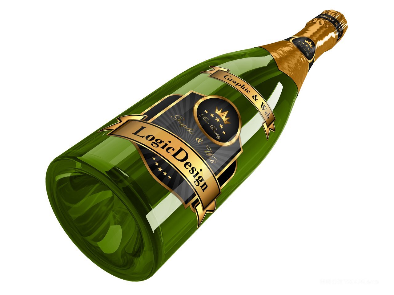 豪华金香槟瓶装包装样机 (1)