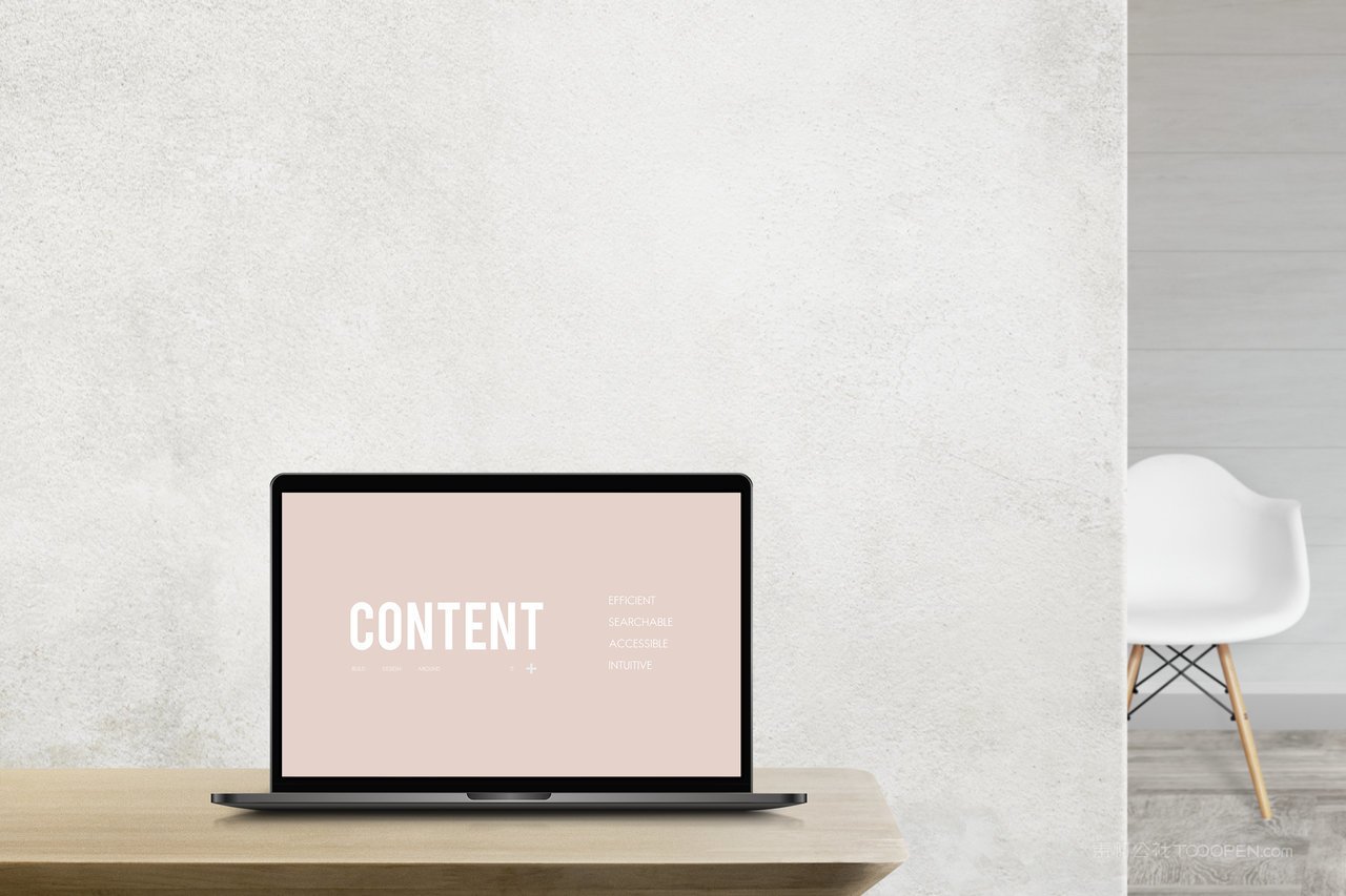 白色背景墙室内空间 桌子上的笔记本电脑样机