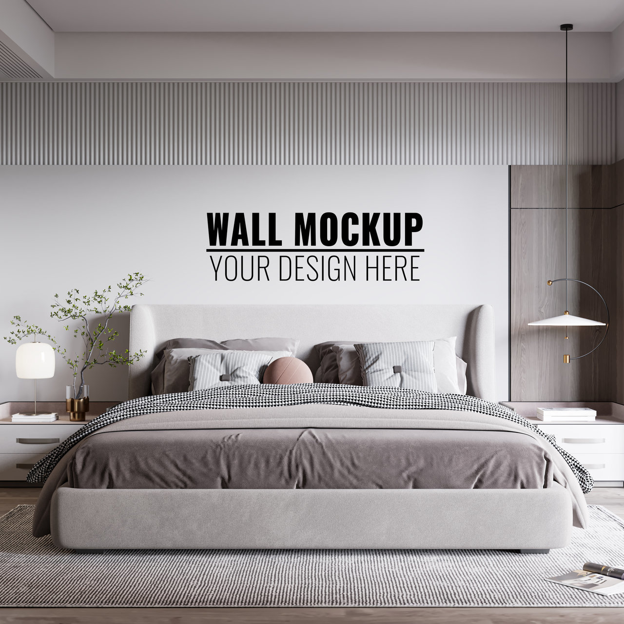 卧室背景墙家居背景墙贴图样机