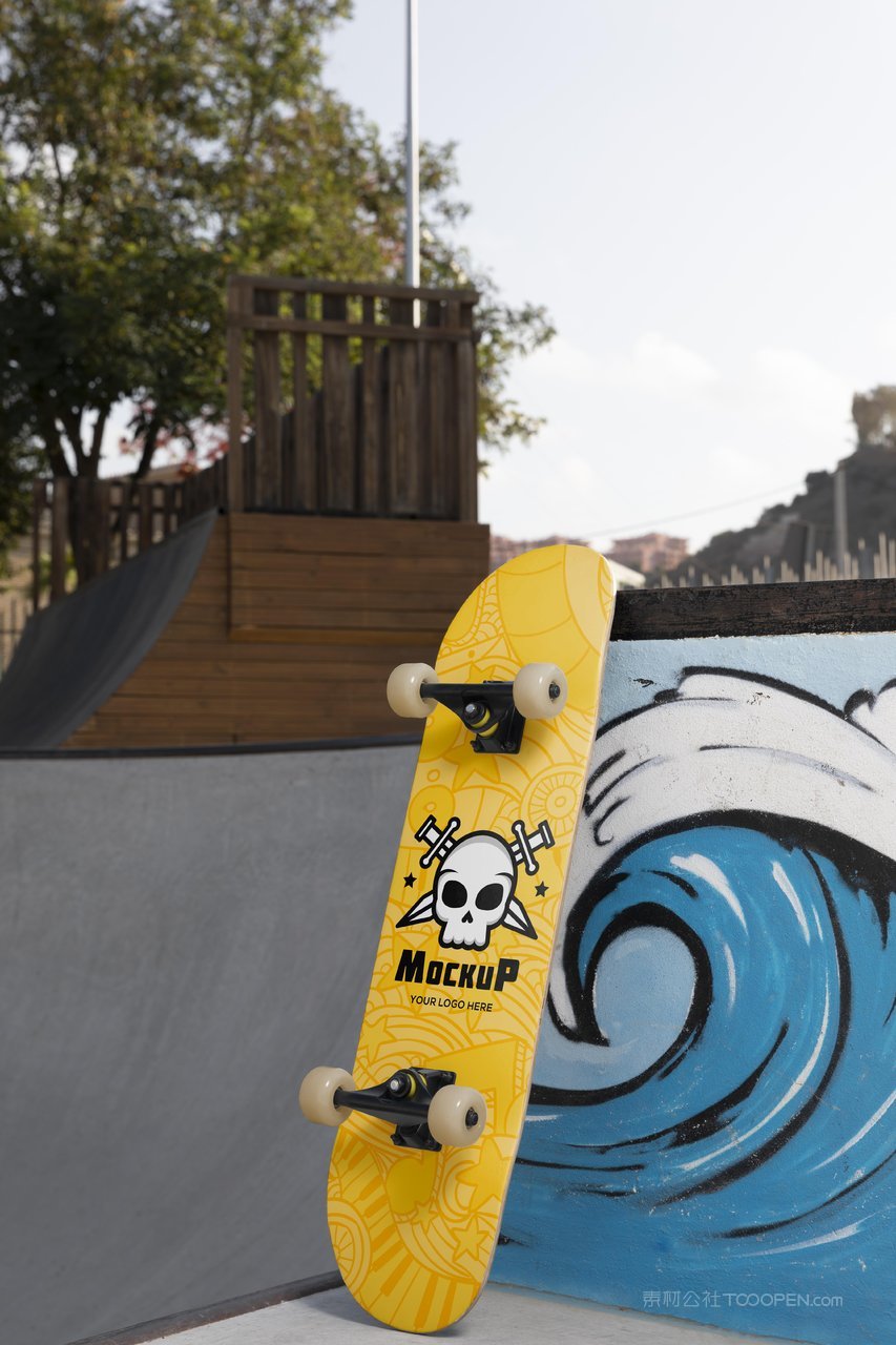 黄色潮流运动双翘滑板模型智能样机  (3)