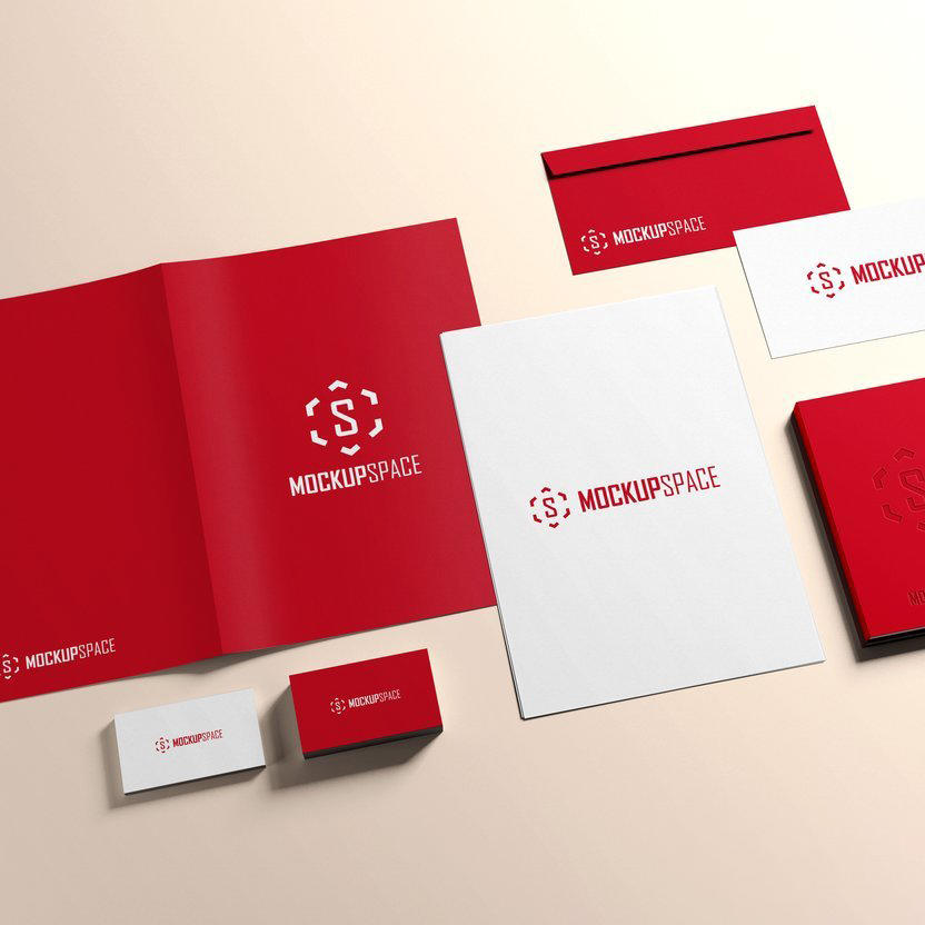 中国红信纸信封海报企业vi样机