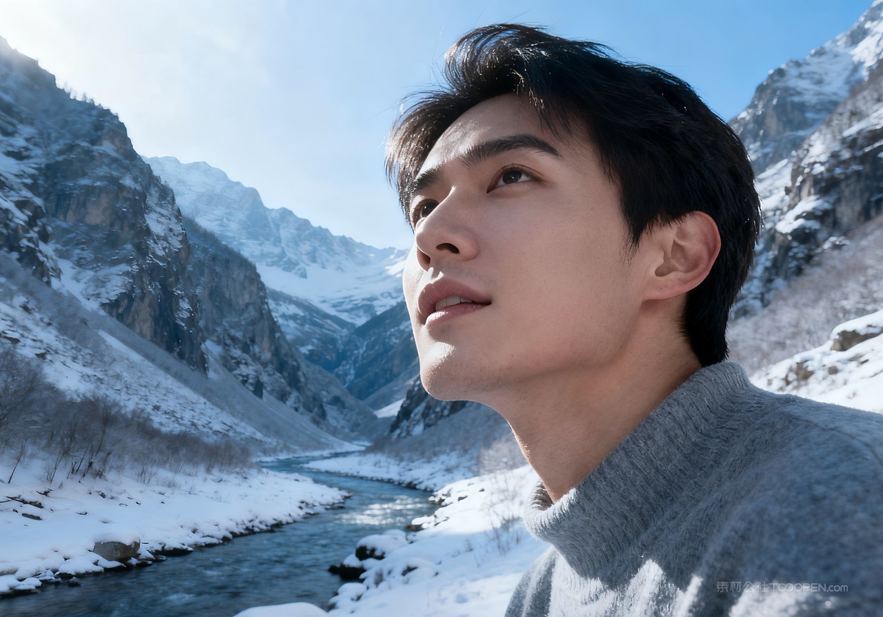 山峰自然河流冬季山水冬天风景雪景唯美