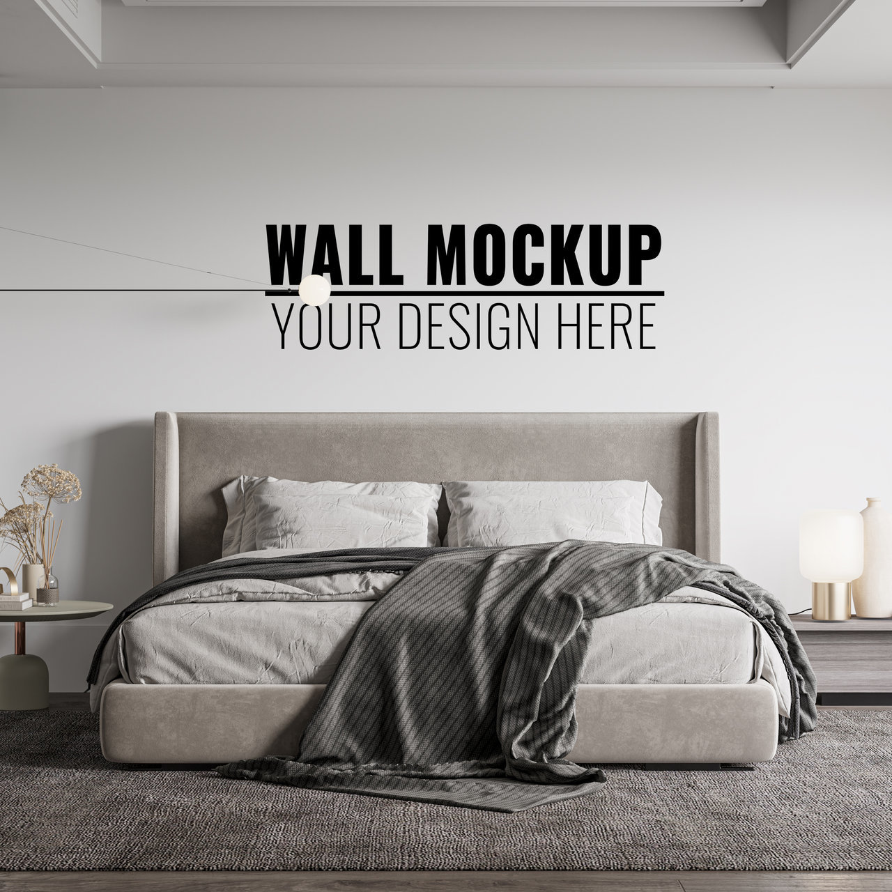 卧室床头背景墙墙面装饰样机