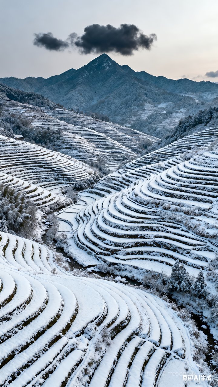 河流冬天山峰风景雪景雪山山水冬季唯美