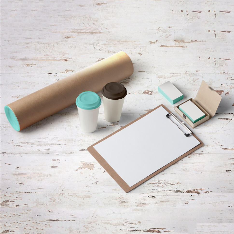 名片信纸圆筒包装一次性纸杯水杯样机