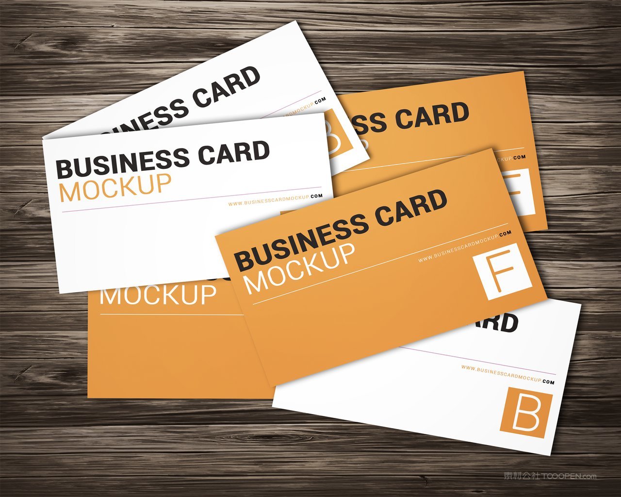 黄色英文名片木质背景贴图样机 (2)