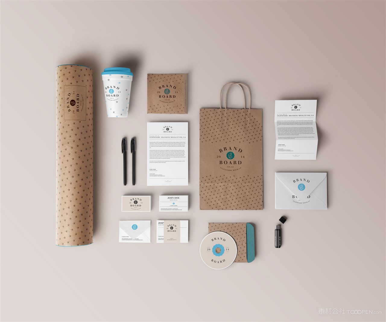 圆筒包装一次性纸杯名片贺卡信封名片信纸光盘封面手提袋优盘VI样机