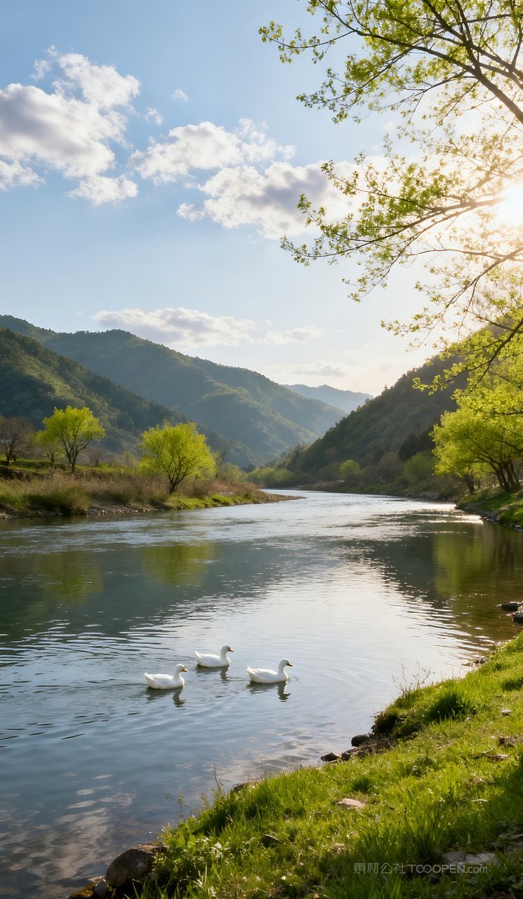 唯美河流风景天空自然山峰山水春天意境