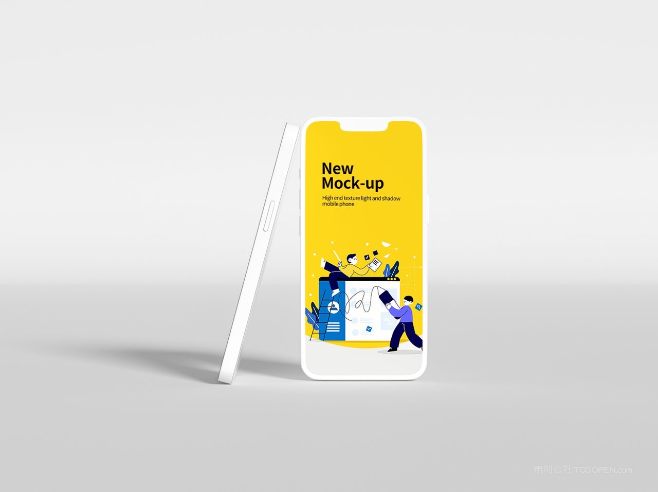 卡通工作插画黄色手机屏app界面ui样机 (7)