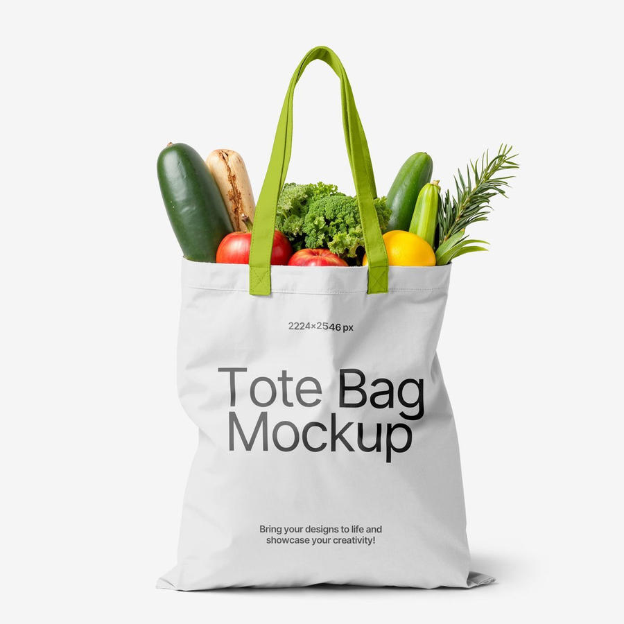 带蔬菜的手提袋样机