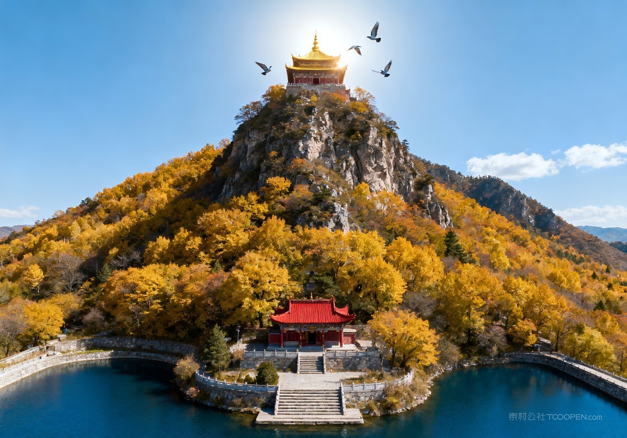 山峰青山唯美山水秋季意境湖泊天空