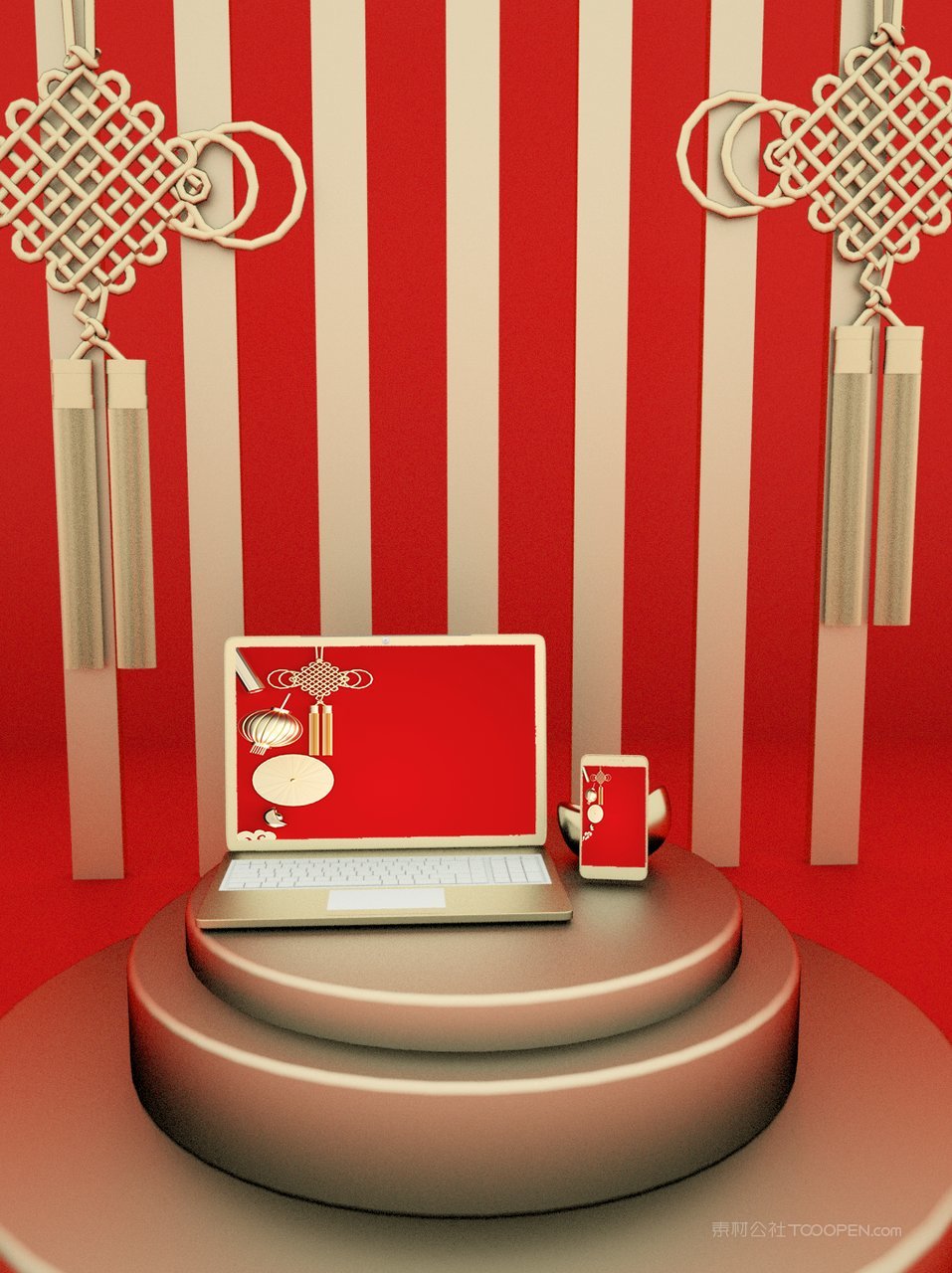 中国红国潮文创贺岁年货红色礼盒样机 (13)