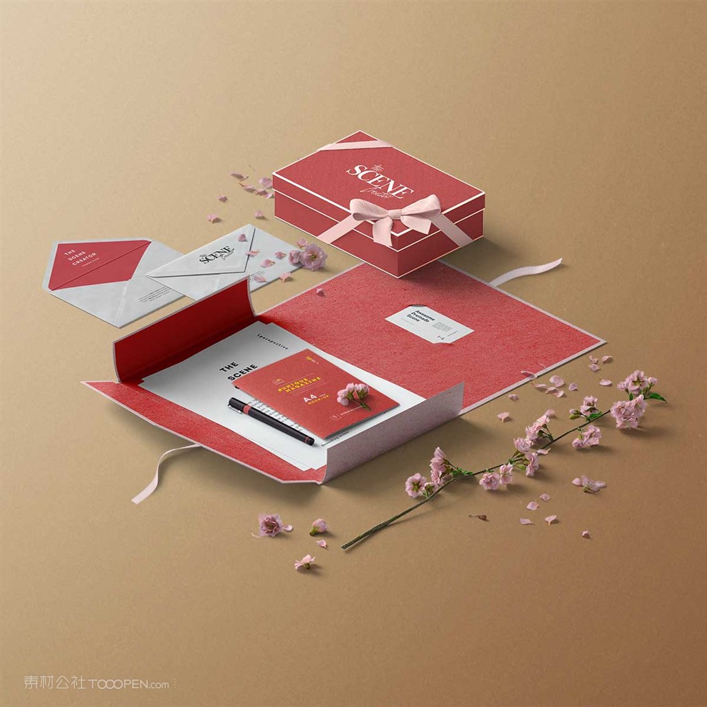 文艺桌面礼盒信封样机