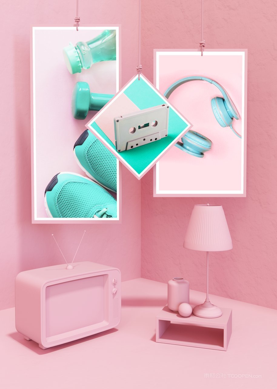 ins风粉色室内空间场景海报相框样机 (3)