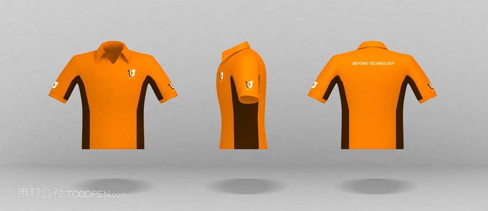 三个不同方向视角T恤衫样机模板