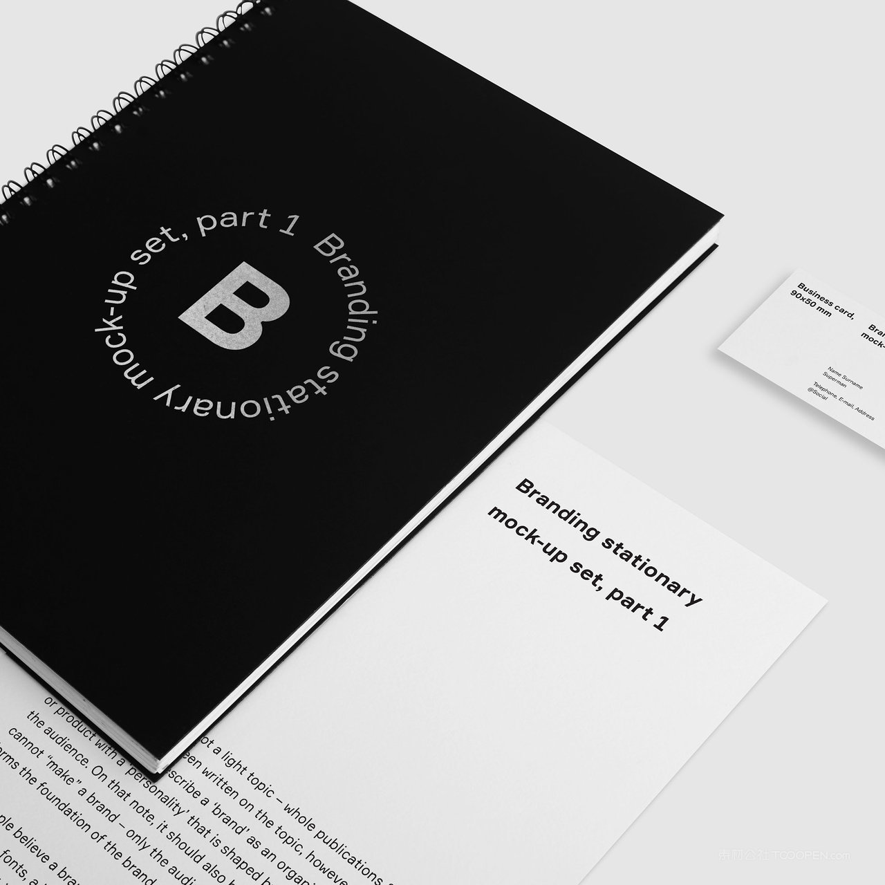 极简企业vi本子名片A4纸张贴图样机