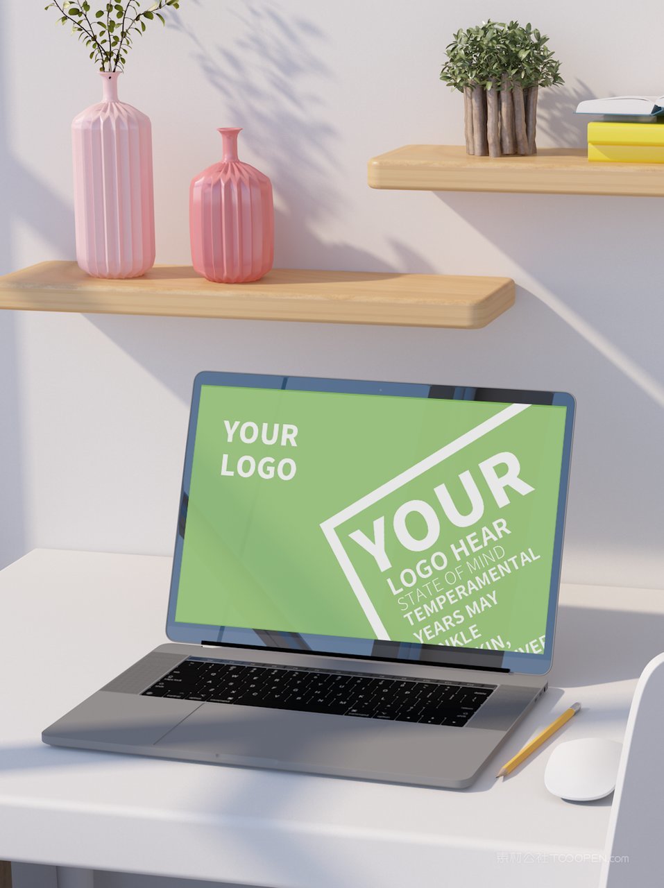 清新绿电脑笔记本显示屏桌面ui样机  (7)