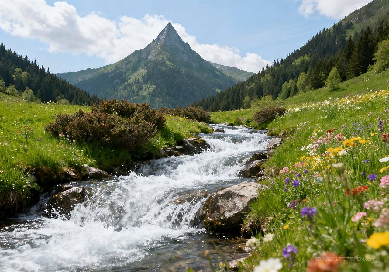 天空自然河流春意春天意境山峰风景