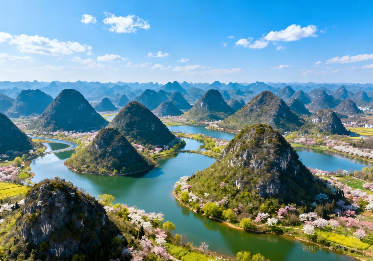 春天风景唯美天空春意意境山峰河流