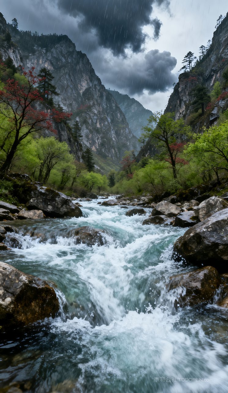 唯美天空河流山峰山水风景自然春天意境