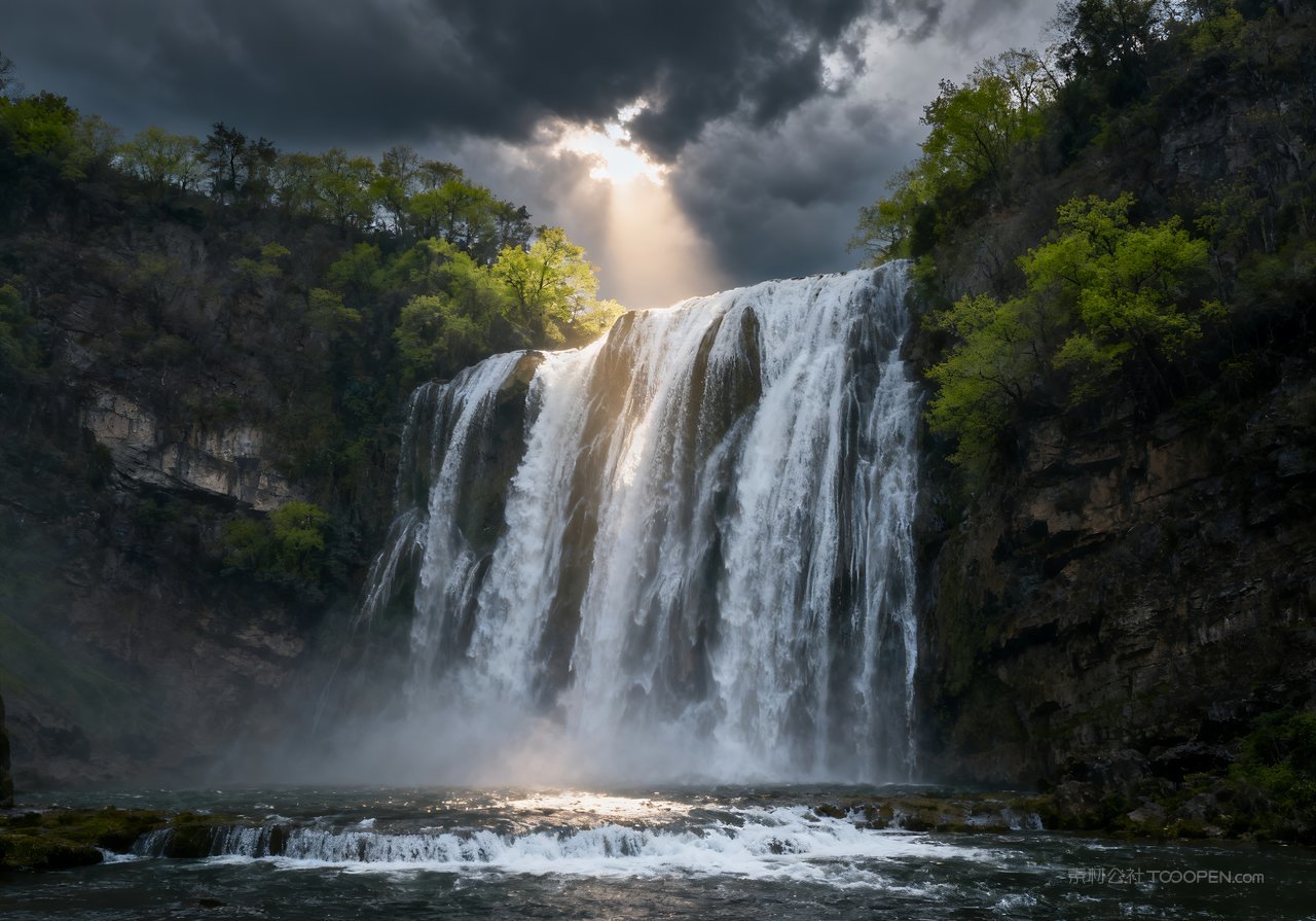 唯美天空山峰风景山水春季河流意境