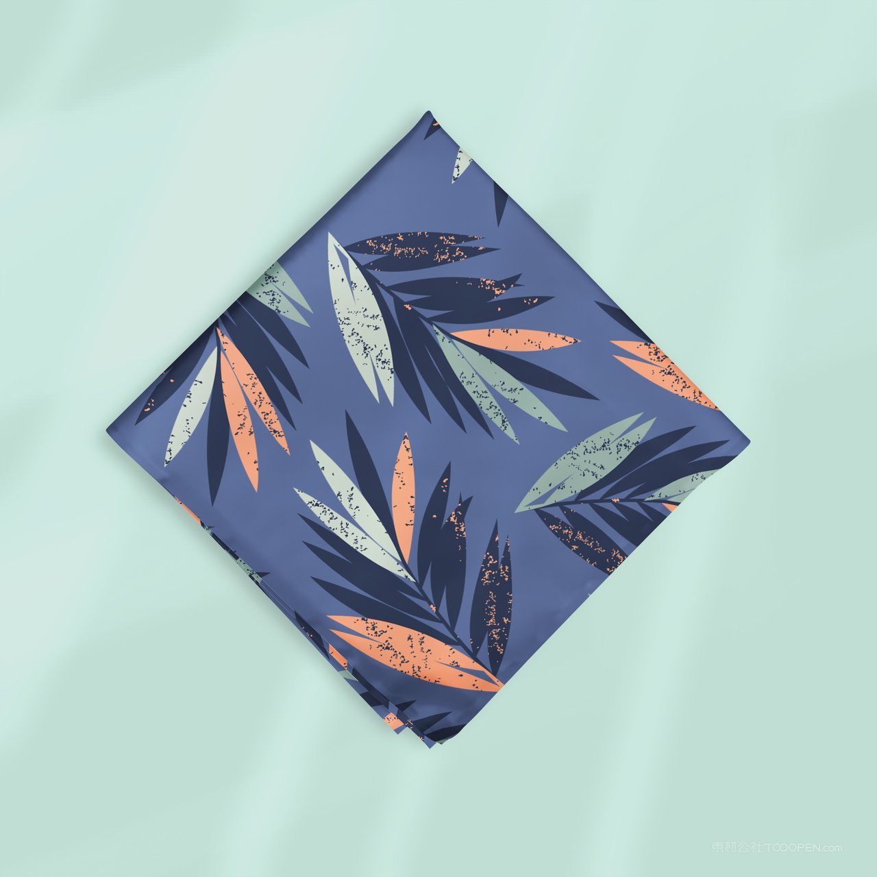 印花丝巾围巾蓝色羽毛方巾丝巾丝绸织物样机 (1)