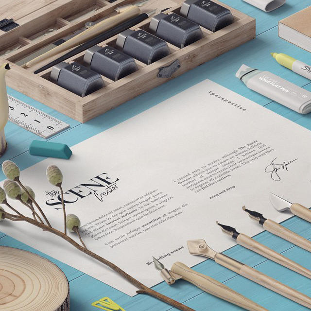 刻字笔刀壶墨套装场景样机