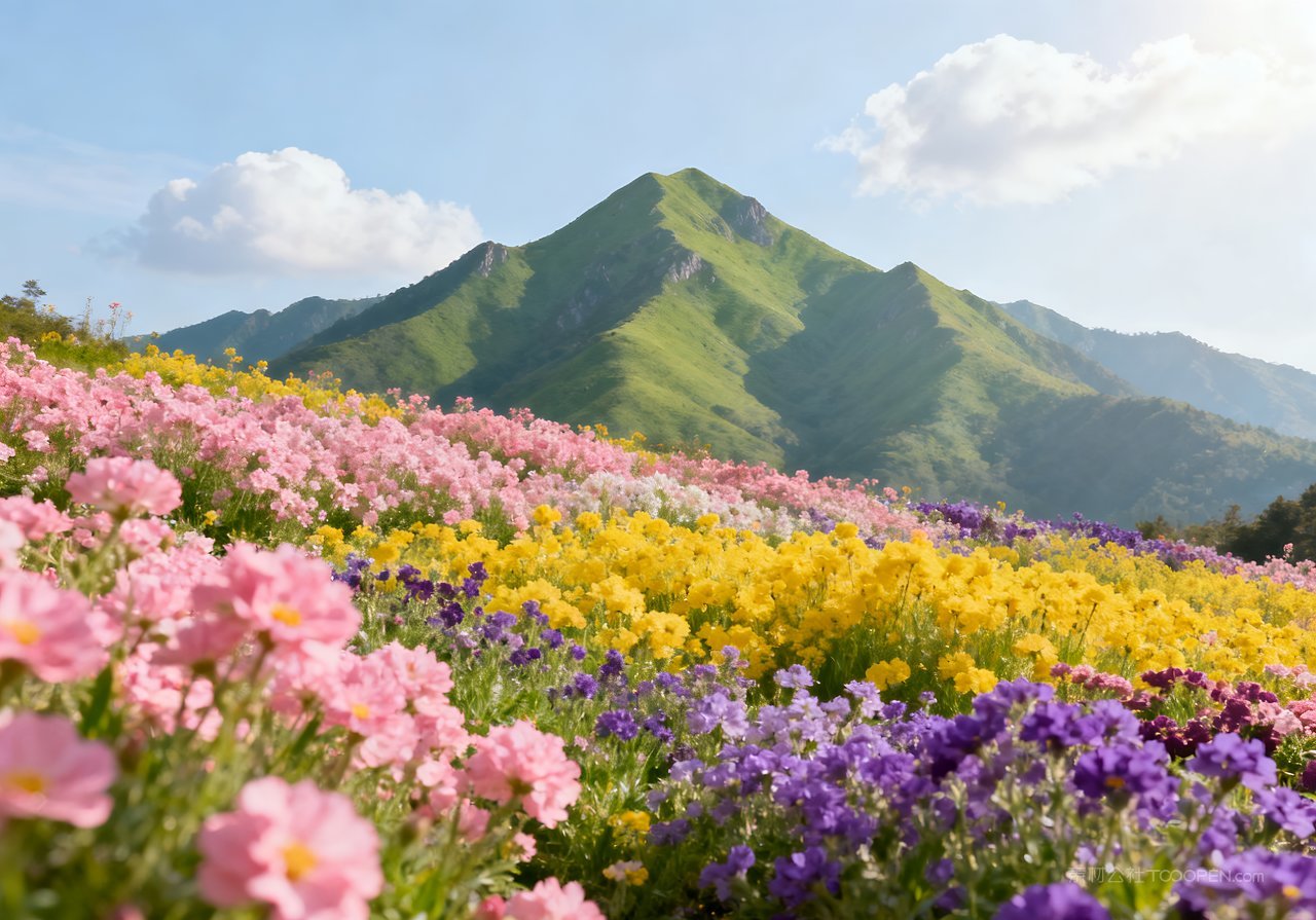 河流山峰风景春天意境天空唯美春意