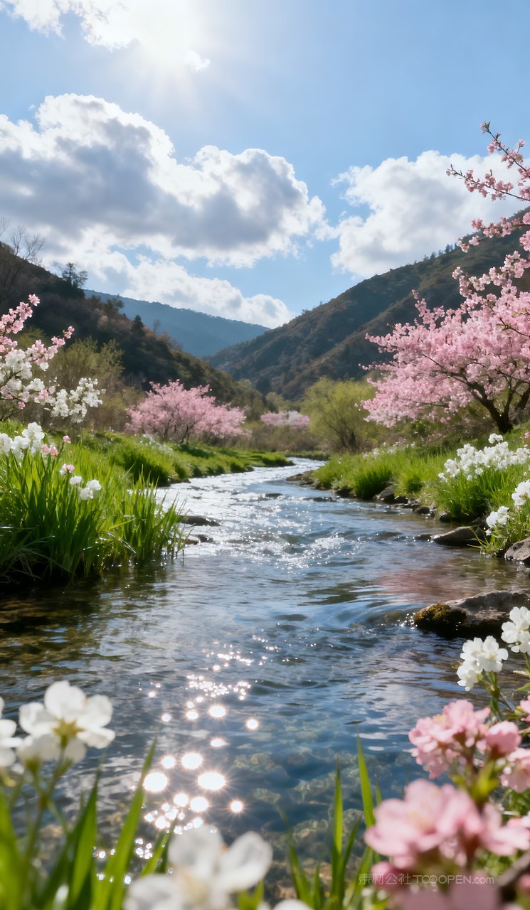 自然意境河流山水天空唯美山峰春天风景