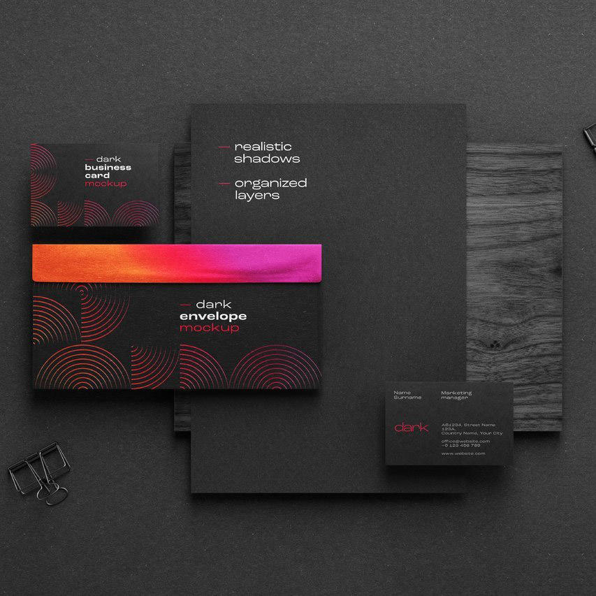 商务黑办公用品名片笔记本企业vi形象样机 (3)