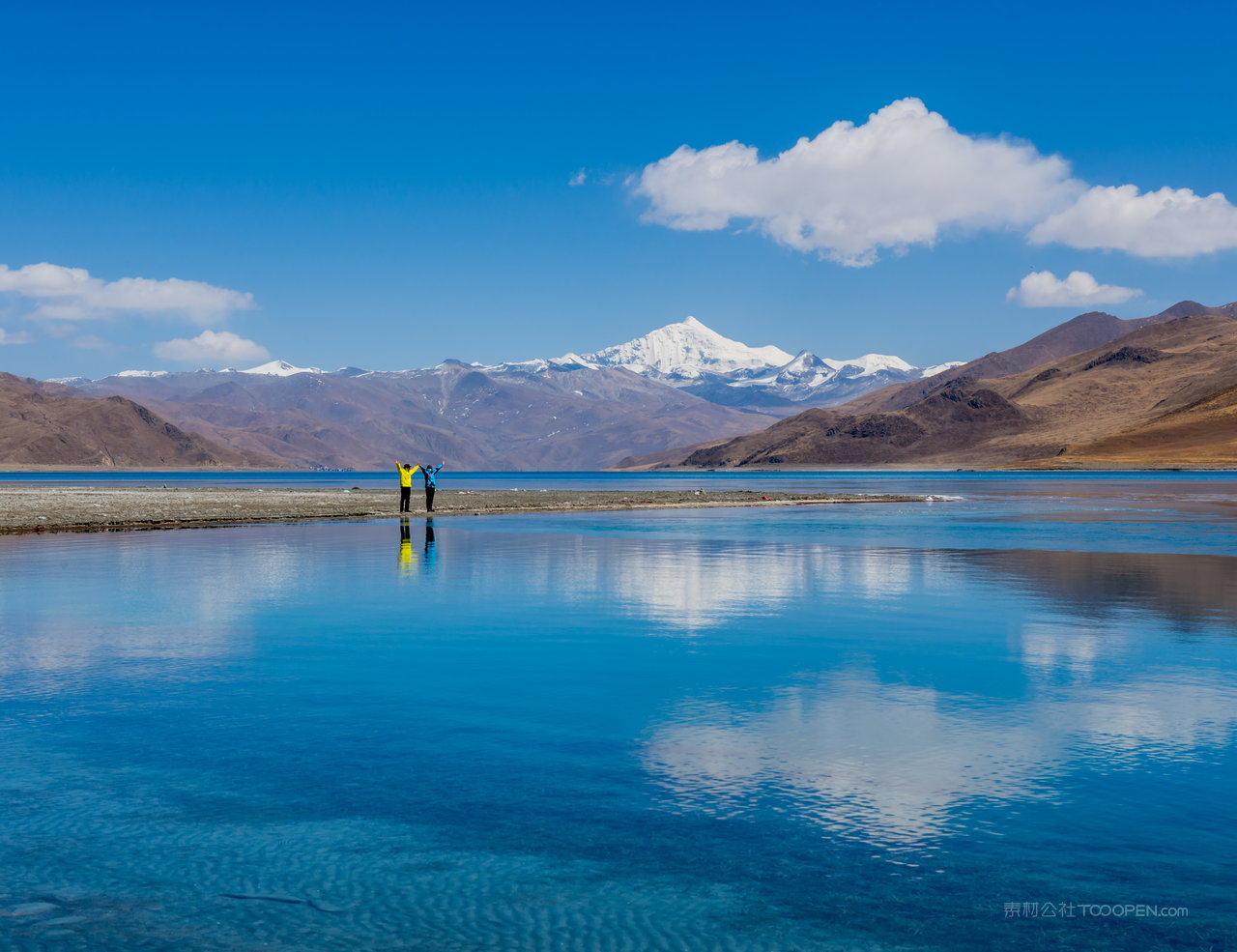 蓝天白云下的羊卓雍错