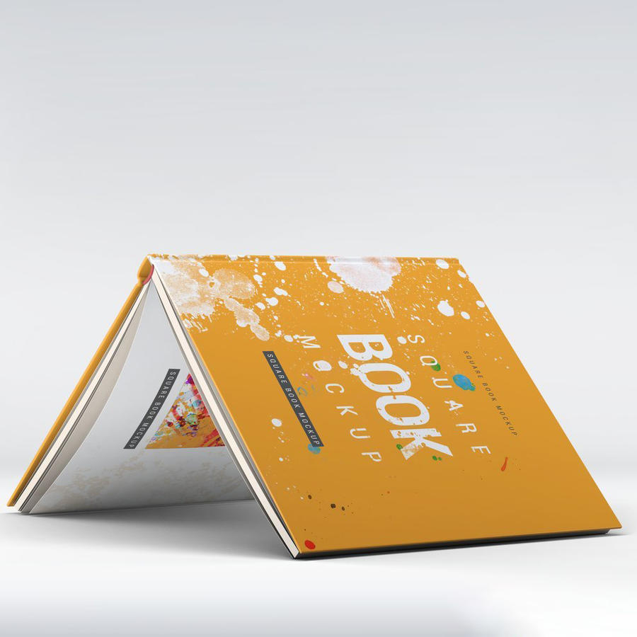 square book mock-up黄色多彩几何喷溅水水渍画册杂志书本样机 (24)