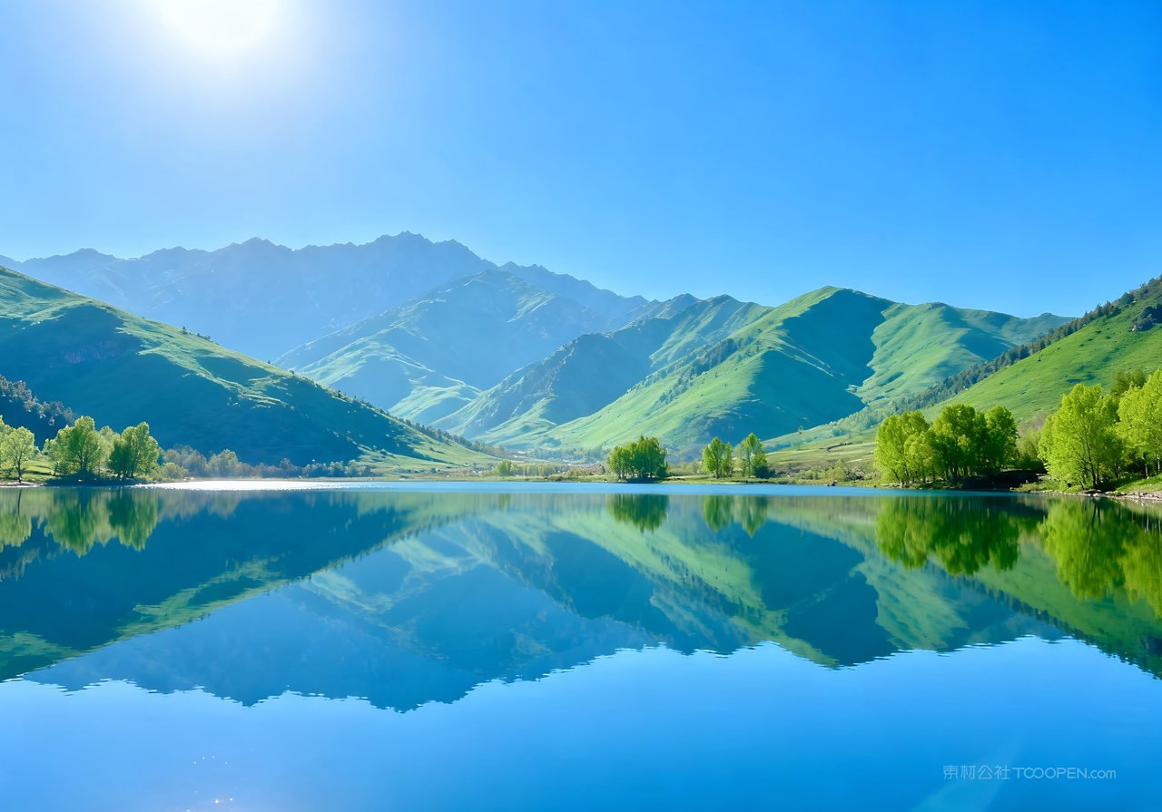 天空意境风景唯美山水河流春季山峰