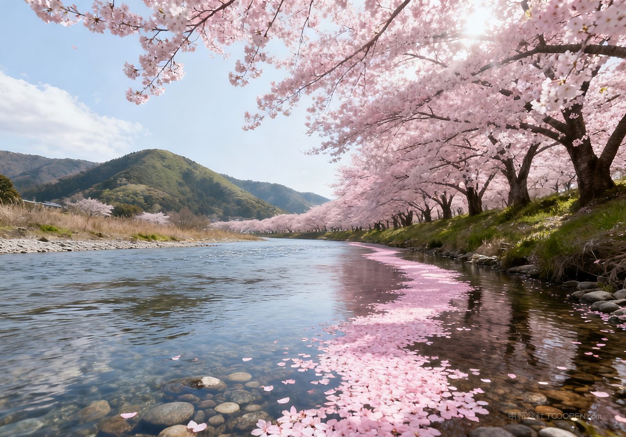 山峰意境山水唯美春天风景天空河流